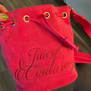 Juicy Couture Hot Pink Suede Bucket Shoulder Bag
